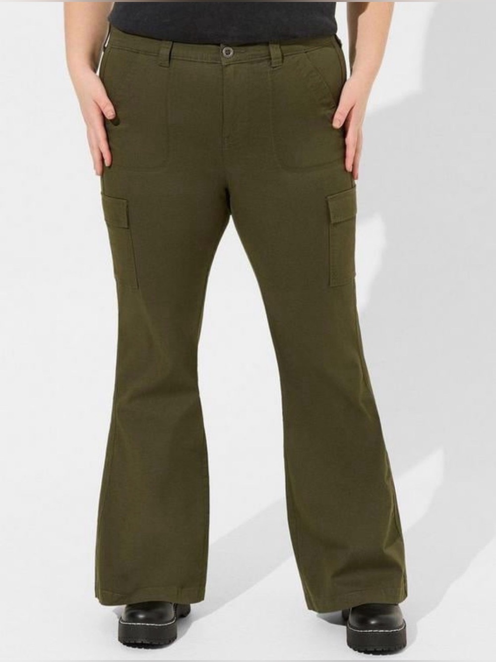 Torrid A-Line Flare Lightweight Twill Cargo High Rise Pant 14 short